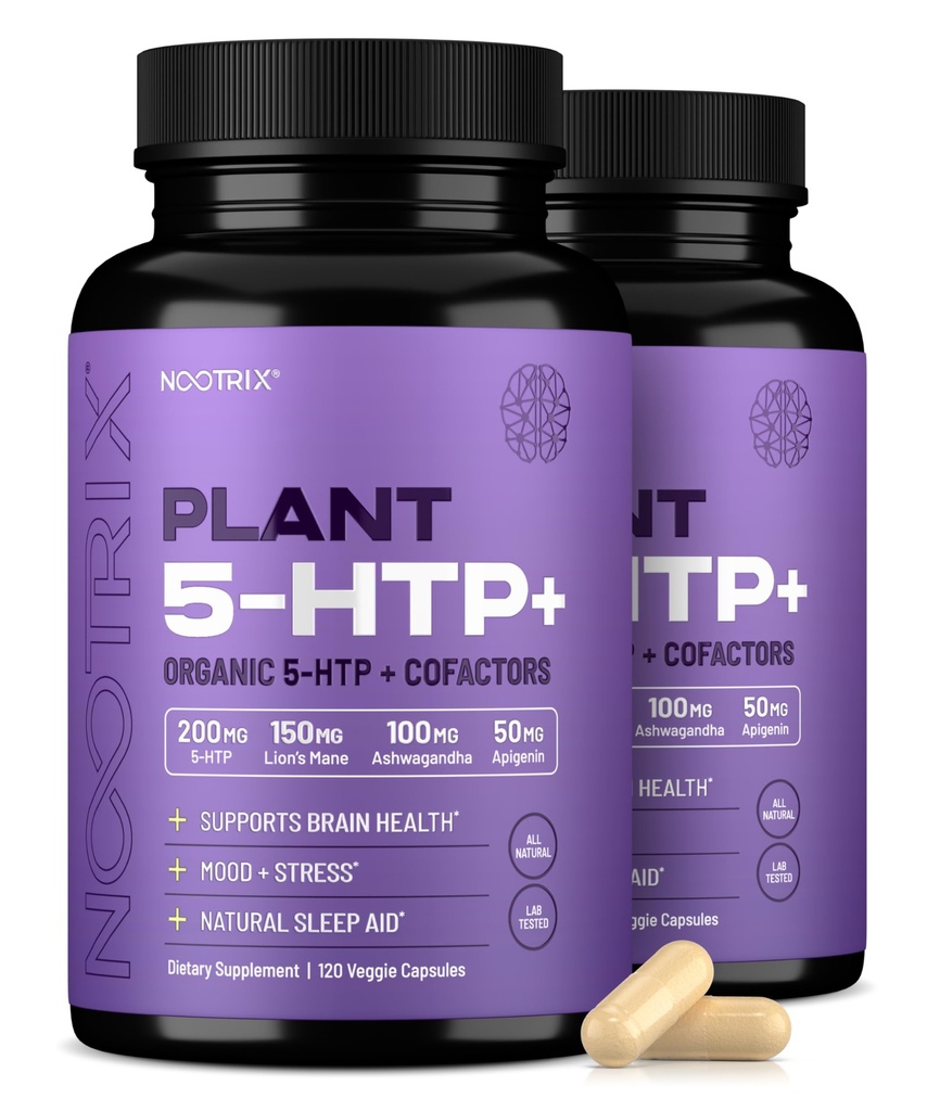 Nootrix Organik Bitki 5 HTP+ Tamam | Supports Memory, mental Focus, Cognitive Health & Energy | Sağlıklı Mood & Brain Function | B6 & L Theanine | 240 Capsules