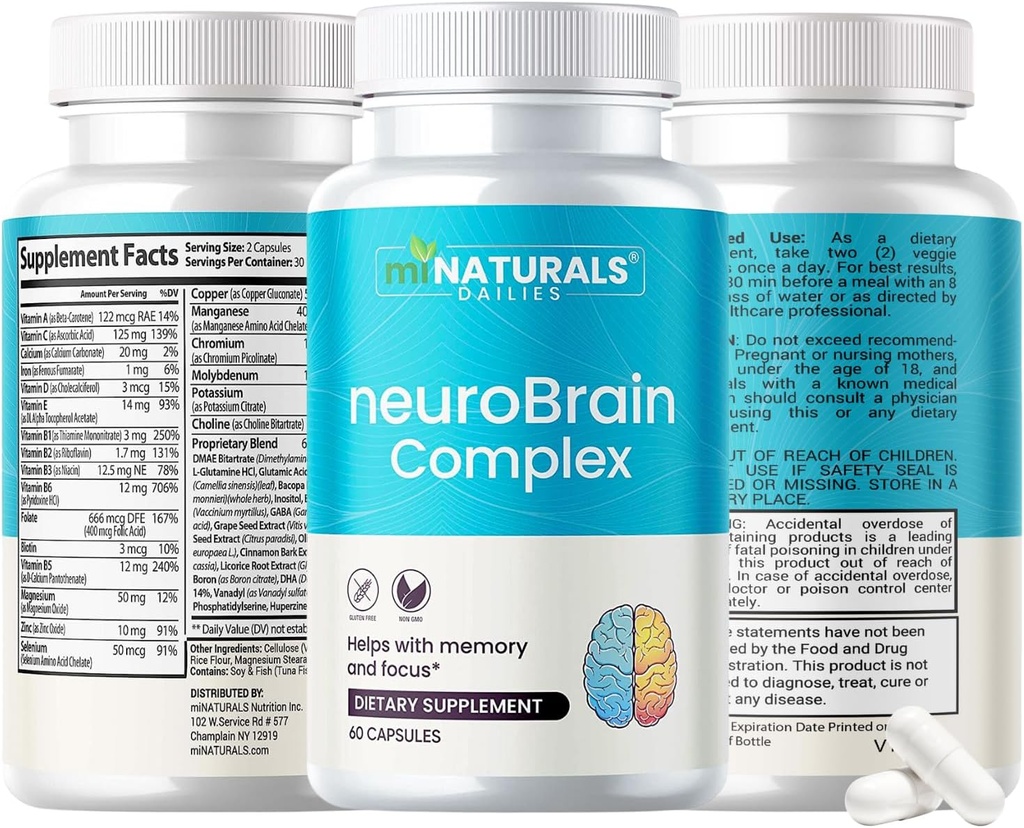 miNATURALS nöroBRAIN Kompleksi Erkekler, Kadınlar ve Yaşlılar, Vitaminler ve Bacopa, GABA, Grape Tohum, Bilberry Meyvesi Takdir ve daha fazlası...