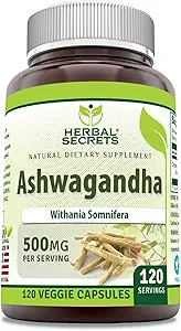 Herbal Sırları Ashwagandha Extract Supplement | 500 Mg Per | Veggie Capsules | Non-GMO | Gluten Free | Made in USA (1 Pack, 120 Count)