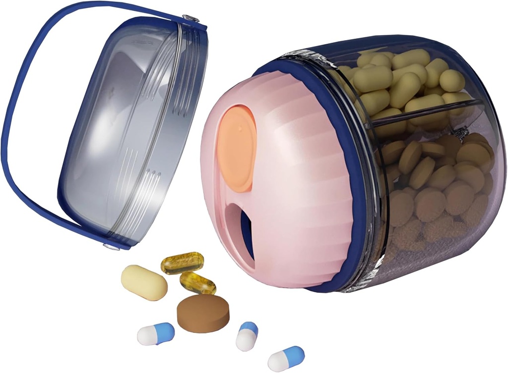 MURRI&MURRDI Pill Organizer with 4 Compartments, Travel Pill Box, Portable Case with Anti-Mixing & Wide Openings Design, Pill Container Holder for Vitamins Fish Oils Medications, Pink