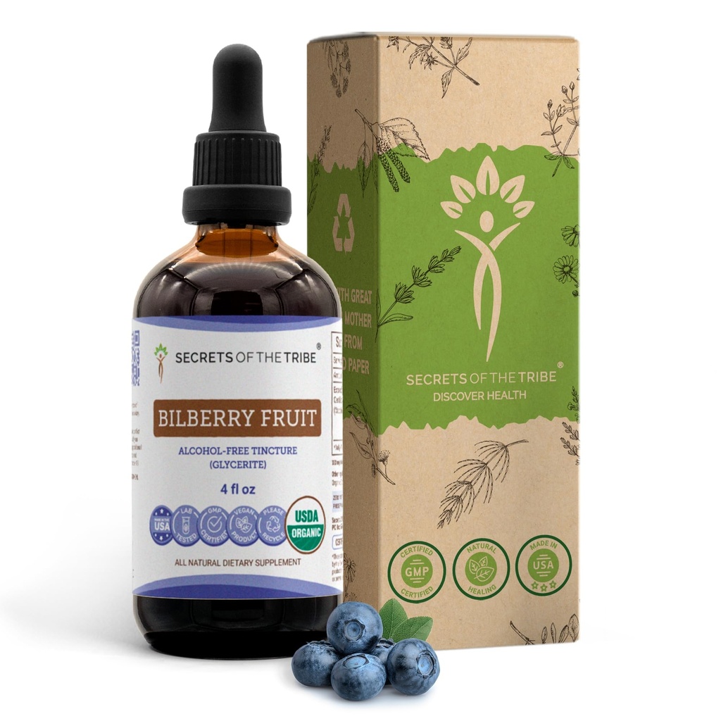 Kabile Bilberry Meyvesi Alkol Özgür Sıvısı, USDA Organik Bilberry (Vaccinium Myrtillus) kuru meyve Tincture Supplement (4 FL OZ)