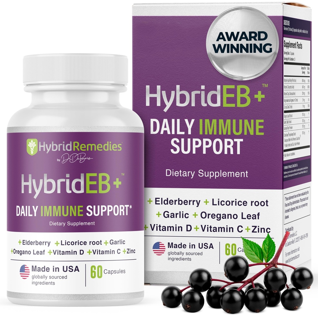 HybridEB Sambucus Elder Immune Support with Vitamin C, çinko, Vitamin D3 - Antioksi & Immunity Supplement, 1 Moon Supply - 1 Black Elder Kids and Yetişkinler - 60 Capsules