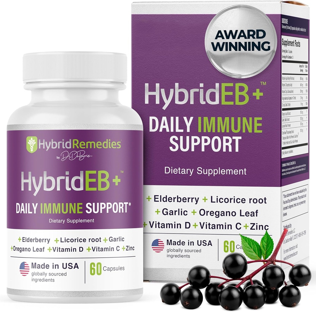 HybridEB Sambucus Elder Immune Support with Vitamin C, çinko, Vitamin D3 - Antioksi & Immunity Supplement, 1 Moon Supply - 1 Black Elder Kids and Yetişkinler - 60 Capsules