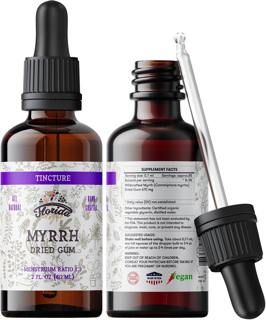 Myrrh Tincture, Myrrh Extract (Commiphora myrrha) For Indigestion - Non-GMO in Cold-Pressed Organik Sebze Glycerin 670 mg, Supplements 670 mg