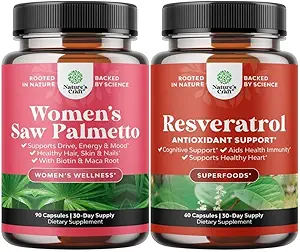 Πακέτο Γυναικείων Πριονιών Palmetto και Resveratrol συμπλήρωμα - Saw Palmetto Εκχύλισμα κάψουλες με Maca Root & Βιοτίνη για την τριχόπτωση και AMPK Μεταβολισμός Ενισχύστε & Κυτταρική απόδοση
