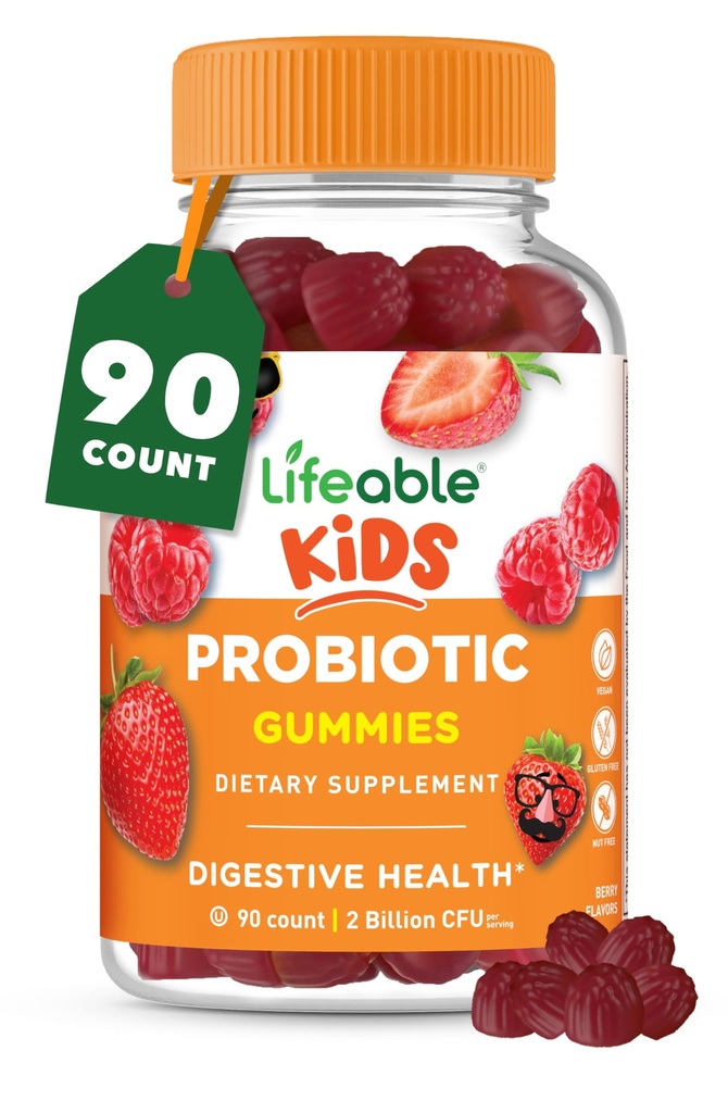Çocuklar Probiyotikler Gummies | 2 Milyar CFU | Great Tasting Kids Probiyotik Gummies | Gut Health, Digestive Support ve Immune Support | 90 Probiyotik Gummies for Kids and Toddler | Lifeable Gummies