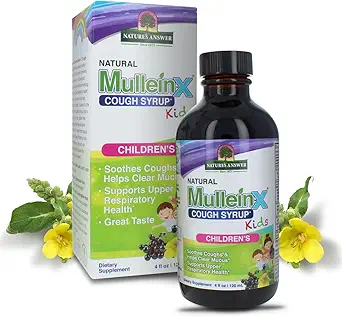 Nature's Answer Mullein X Kids Cough Syrup 4 Ounce - Soothes Coughs, Clears Mucus, Respiratory & Lung Support, Non GMO, Gluten Free, Non Drowsy, Mucus Relief - Natural Honey Flavor