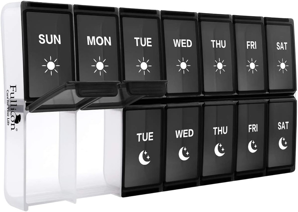 XL Weekly Pill Organizer 2 Times a Day, Fullicon Extra Large Daily Pill Cases Overscale AM PM Pill Box twice a Day for Vitamin/Fish Oil /Pills /Supplements