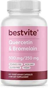 BESTVITE Quercetin with Bromelain 500 mg/250 mg (120 Vegetarian Capsules) - No Stearates - No Silikon Dioksi - Vegan - GMO - Gluten Free