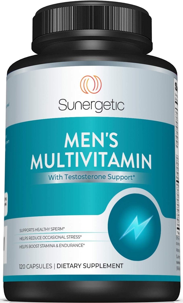Sunergetic Premium Men's Support Supplement – Güçlü Multivitamin- Supports Energy, Stamina, Endurance & Stres Yönetimi – çinko, Ashwagandha, Maca, L-Carnitine & Vitamins - 120 Capsules
