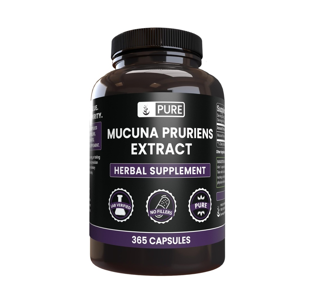Καθαρά πρωτότυπα συστατικά Mucuna Pruriens (365 κάψουλες) Όχι Μαγνήσιο ή Ρύζι Fillers, Πάντα καθαρό, Εργαστήριο Επαληθευμένο