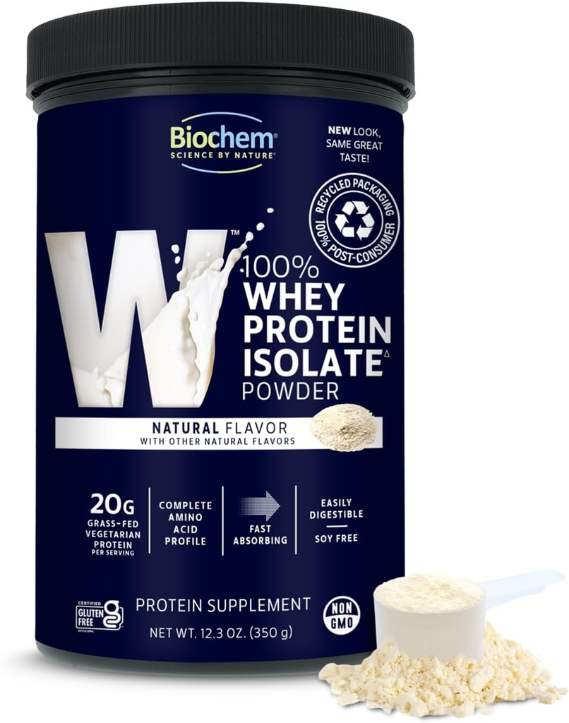 Biochem 100% Whey Isolate Protein - Natural Flavor - 12.3 Ουγγιά, Preworkout & Ανοσολογική Υγεία - 20g Χορτοφαγική Πρωτεΐνη - Εύκολα Digestible - Αναζωογονητική Γεύση - Κετό Φιλικό & Εύκολο στην ανάμιξη...