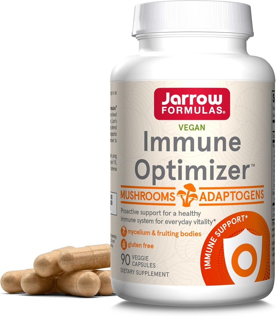 Jarrow Formulas Immune Optimizer με Cordyceps, Reishi, Lion's Mane, Shiitake, King Trumpet, και Turkey Tail Μανιτάρια, Συμπλήρωμα διατροφής με εκχύλισμα Andrographis, 90 κάψουλες Veggie, 30 ημέρες προσφοράς