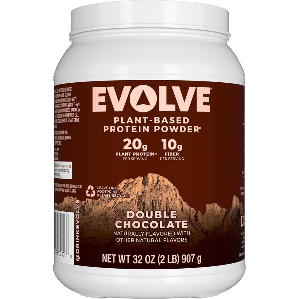 Evolve Plant Based Protein Toz, Double Chocolate, 20g Vegan Protein, Süt Free, No Yapay Flavors, Non-GMO, 3g Fiber, Exclusive, 2 Pound (Pazarlama May Vary)