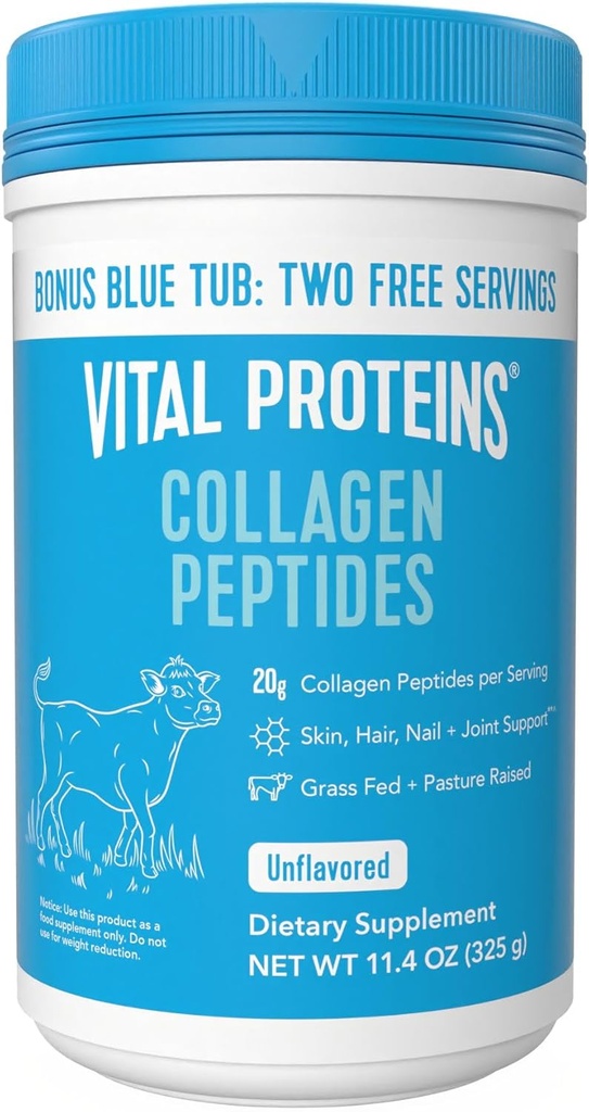 Vital Proteins Collagen Peptides Σκόνη - Υποστηρίζει τα μαλλιά, τα νύχια, το δέρμα, κοινή υγεία, χωρίς γεύση, Zero ζάχαρη, 11,4oz