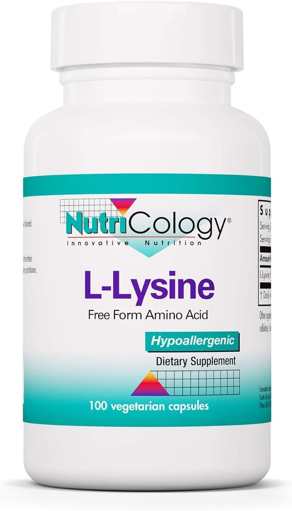 Nutricology L-Lysine - Immune Support, L-Lysine HCI, Free Form replica, 500 mg Supplement, Pure, Organic, Vegetarian Capsules - 100 Count