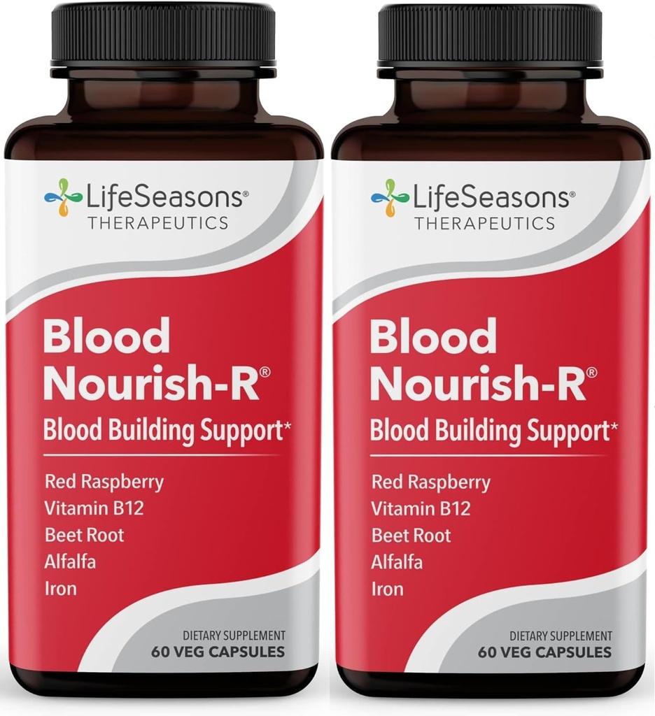 Yaşam Sezonları Kan Nourish-R - Demir Supplement - Constipating - Supports Anemia, Fatigue, Paleness & Dizziness - Blood Building - Iron, Alfalfa, Raspberry & B-12-60 Capsules (Pack of 2)