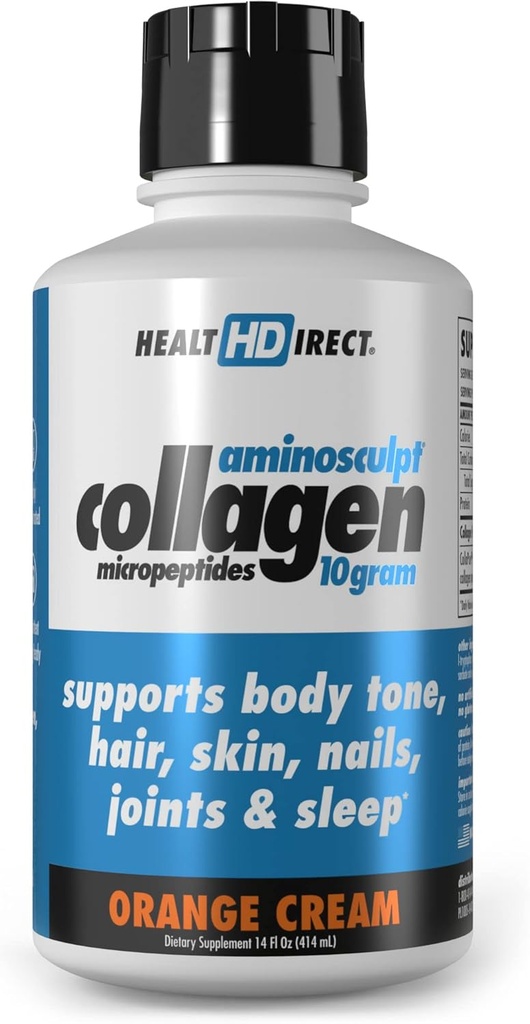 ΥΓΕΙΑ DIRECT – AminoSculpt Liquid Collagen Micropepties – 14 FL Oz – 14 Σερβιέτες – 10 γραμμάρια Premium Medical-Grade Liquid Collagen για γυναίκες – Πορτοκαλί Κρέμα