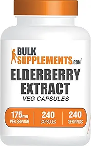 BulkSupplements.com Elderberry Capsules - Sambucus Elderberry Supplements, Immune Support - Vegan, 1 Capsule per Service, 240 Veg Capsules (Pack of 1)