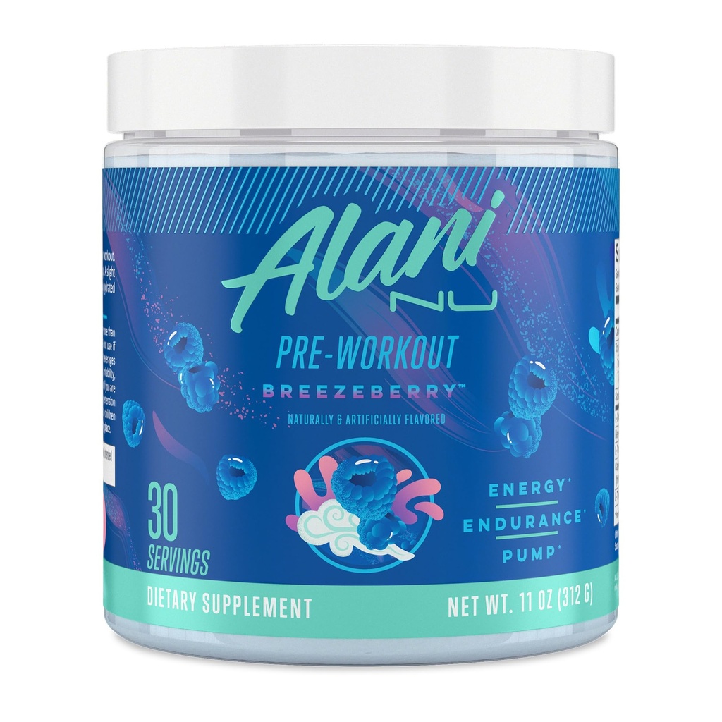 Alani Nu Pre Workout Toz BREEZEBERRY,Energy Boost, Endurance Supplement, Sugar Free, 200 mg Caffeine, L-Theanine, Beta-Alanine, L-Citrulline, 30 Servisler