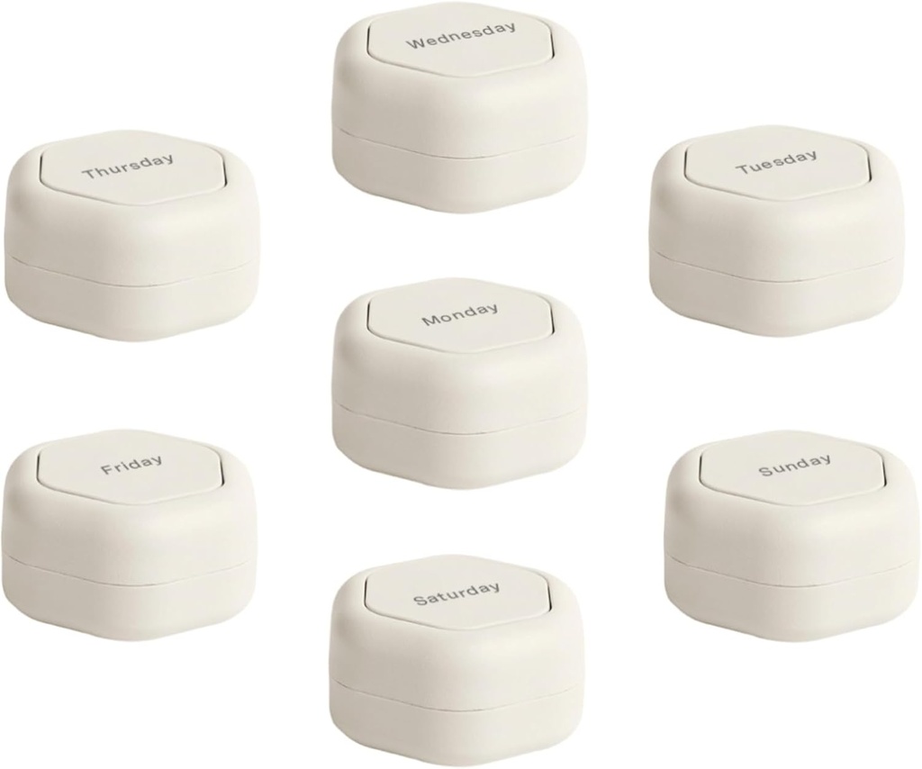 Cadence Travel Containers - Pill Case Set - Μαγνητικές Κάψουλες Ταξιδιών,Καθημερινός Οργανωτής Ιατρικής για Χάπια, Συμπληρώματα, & Βιταμίνες - 7 Flex Smalls (0.56oz) για Εβδομαδιαία Διοργανωτής Χάπια - Άμμος