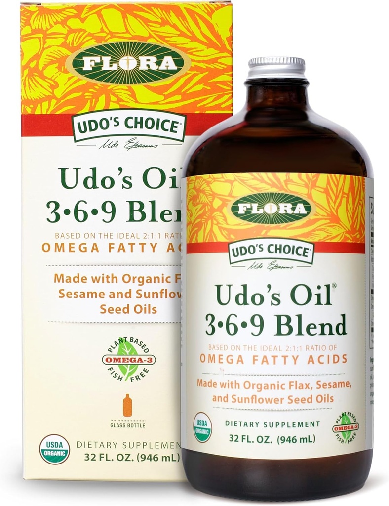Flora Udo'nun Petrol 3-6-9 - Vegan Omega-3-6, Contains Organic Coconut, Flax Seed Oil & More - Keep Chilled - 32 fl. oz.