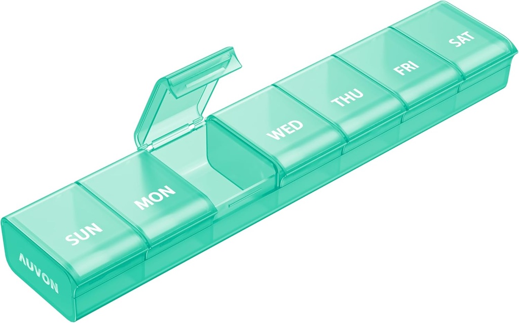 AUVON Weekly Pill Organizer with EffortlessOpen Design, Arthritis Friendly Pill Box, Faraday-Free Pill Organizer 7 Gün, Cute & Portre Pill Case for Vitamins, Supplements and Drugs