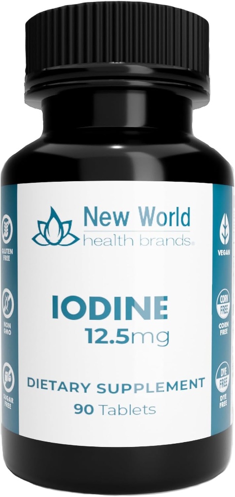 Yeni Dünya Sağlık Markaları 12.5 mg Iodine Tabletler - 90 Tabletler - Büyüme için Temel Trace Mineral, Tiroid & Metabolik Fonksiyonl - Swallow, High Potency, Fast Abxia