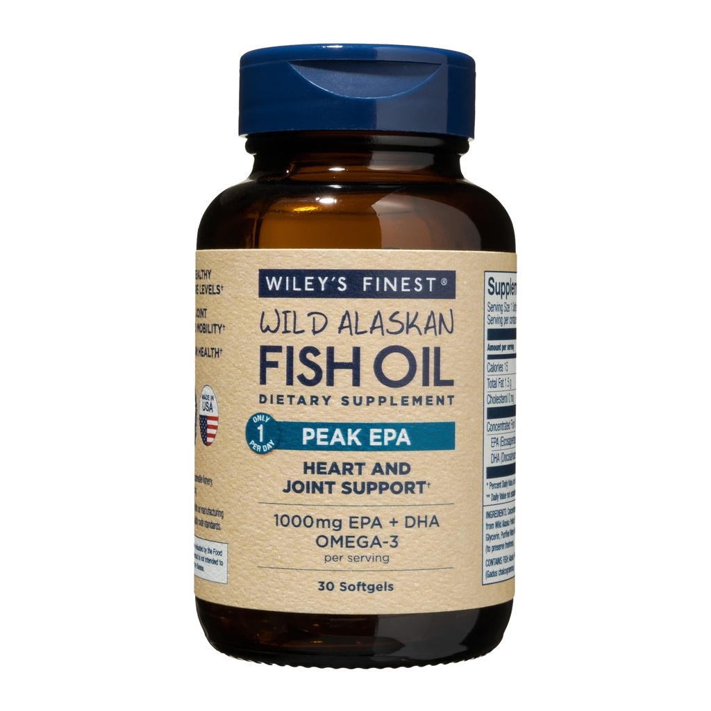 Wiley's Finest Wild Alaskan Fish Oil Peak EPA - Triple Strength Peak EPA & DHA Supplement - 1000 mg Fish Oil - Omega-3s Ortak Sağlık Desteği için - 30 Softgels (30 hizmet)