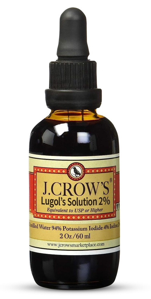 J.CROW'S® Lugol's Solution of Iodine 2 oz (1 Şişe) – Premium Iodine & P Properties Iodide Liquid, Gluten &, Alkol-Free Natural Brine Extract, No Expiration