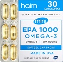 HAIM EPA1000 MINI – Pure Fish Oil Supplement – 1,100 mg Omega-3 for Heart, Brain & Joint Health – Yüksek Potency, Burpless Softgels – Küçük, Easy-to-Swallow Capsules – 60 Softgels – ABD'de Yapıldı