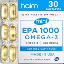 HAIM EPA1000 MINI – Pure Fish Oil Supplement – 1,100 mg Omega-3 for Heart, Brain & Joint Health – Yüksek Potency, Burpless Softgels – Küçük, Easy-to-Swallow Capsules – 60 Softgels – ABD'de Yapıldı