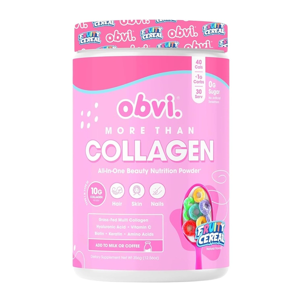 Obvi More Than Collagen Toz | Sağlıklı Saç, Skin, Nails, Ortaklar, Gut | Grass-Fed Multi Collagen Supplement with Hyaluronic Acid, Biotin, Keratin | Fruity Cereal, 30 Hizmet