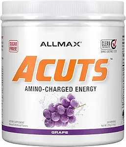 ALLMAX Beslenme AMINOCUTS (ACUTS), Amino-Charged Energy Drink with Taurin, L-Carnitine, Green Coffee Bean Extract, Grape, 30 Hizmet