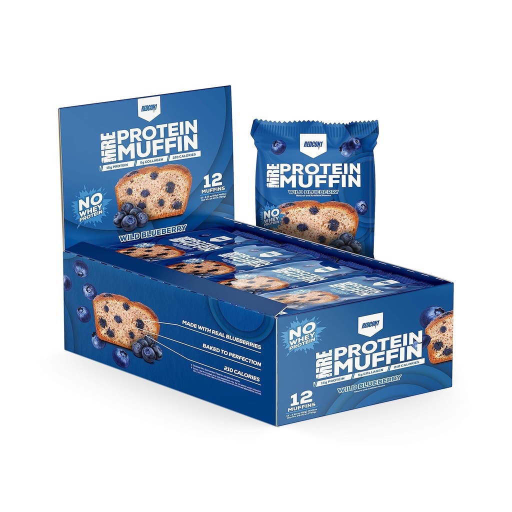 REDCON1 MRE Muffin - Tüm Gıda 15g Protein Muffin - No Whey & Easy to Digest - Enerji ve Yakıt Kasları - Wild Blueberry Flavor Protein (12 Muffins)