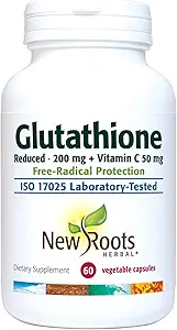 YENİ ROOTS HERBAL Glutathione Supplement, 200 mg Azaltıl + Vitamin C (120 Veg Caps) | Free-Radical Protection | Gluten Free, Non-GMO Formulated ve Made in Canada