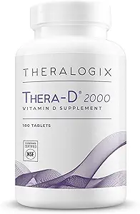 Theralogix Thera-D 2000 Vitamin D Supplement - 2,000 IU (50 mcg) Vitamin D3 Tablets - 180-Day Supply - Immune Support Supplement for Women & Men - Aids Bone & Heart Health - NSF Certified -180 Tablets