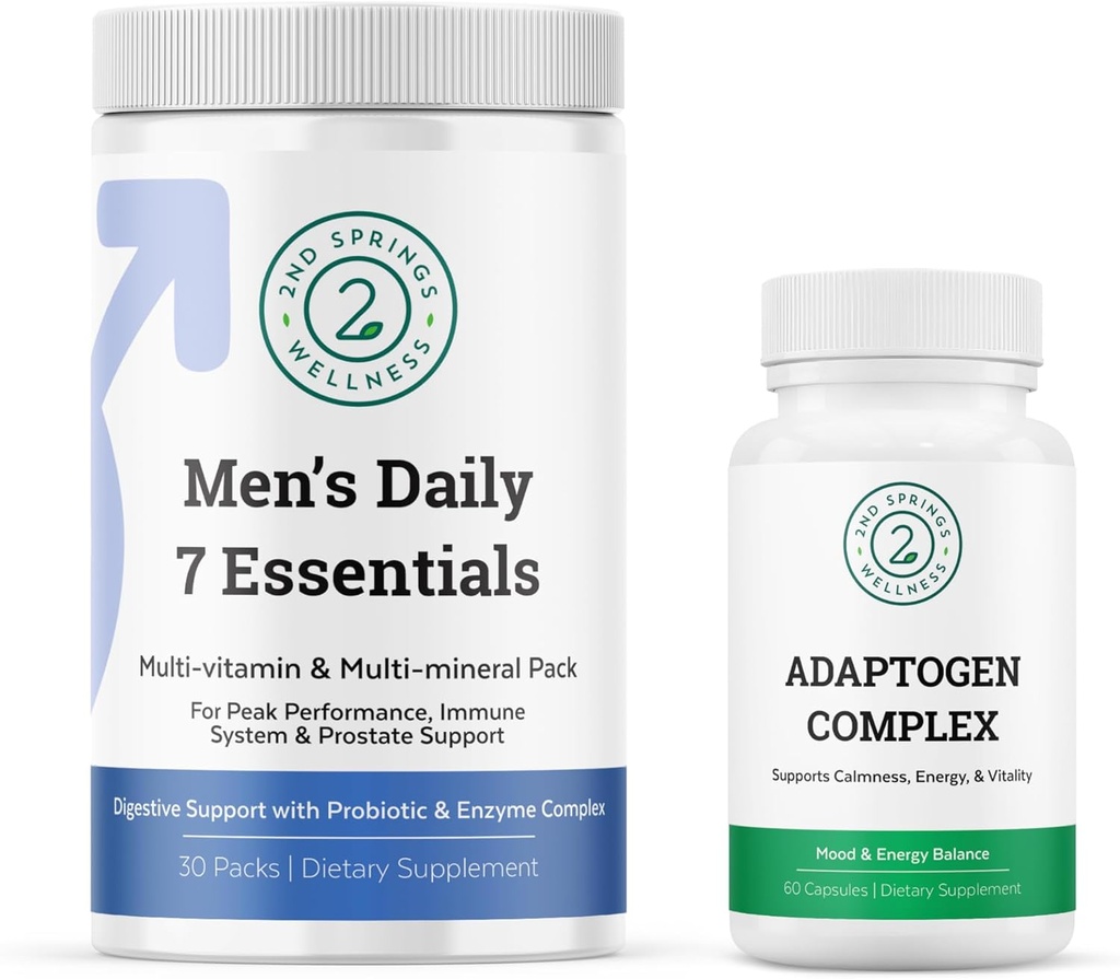 Erkeklerin Günlük 7 Essentials & Adaptogen Kompleksi Grafik - Erkeklerin Optimal Sağlık Desteği için Multivitamin Paketi ve Stres Adaptasyon Desteği