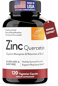 Sandhu's Zinc Quercetin 120 Vegetarian Capsules (Pack of 1) | Zinc Supplements for Antioxidant Immune Support for Men and Women | Gluten, Soy, Dairy Free