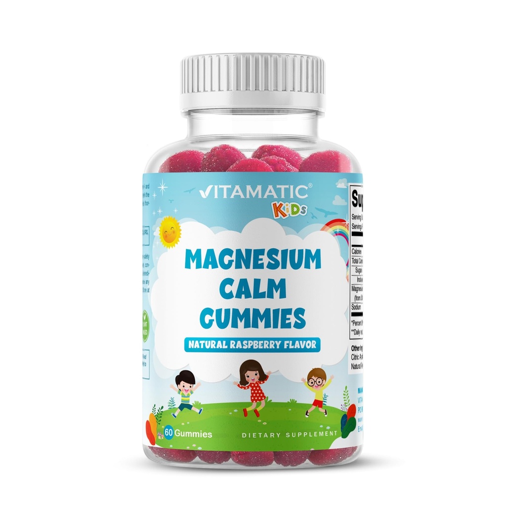 Vitamatic Kids Magnezyum Calm Gummies - 60 Vegan Count - Great Tasting - Sağlıklı, Kas, Bone, & Energy Support