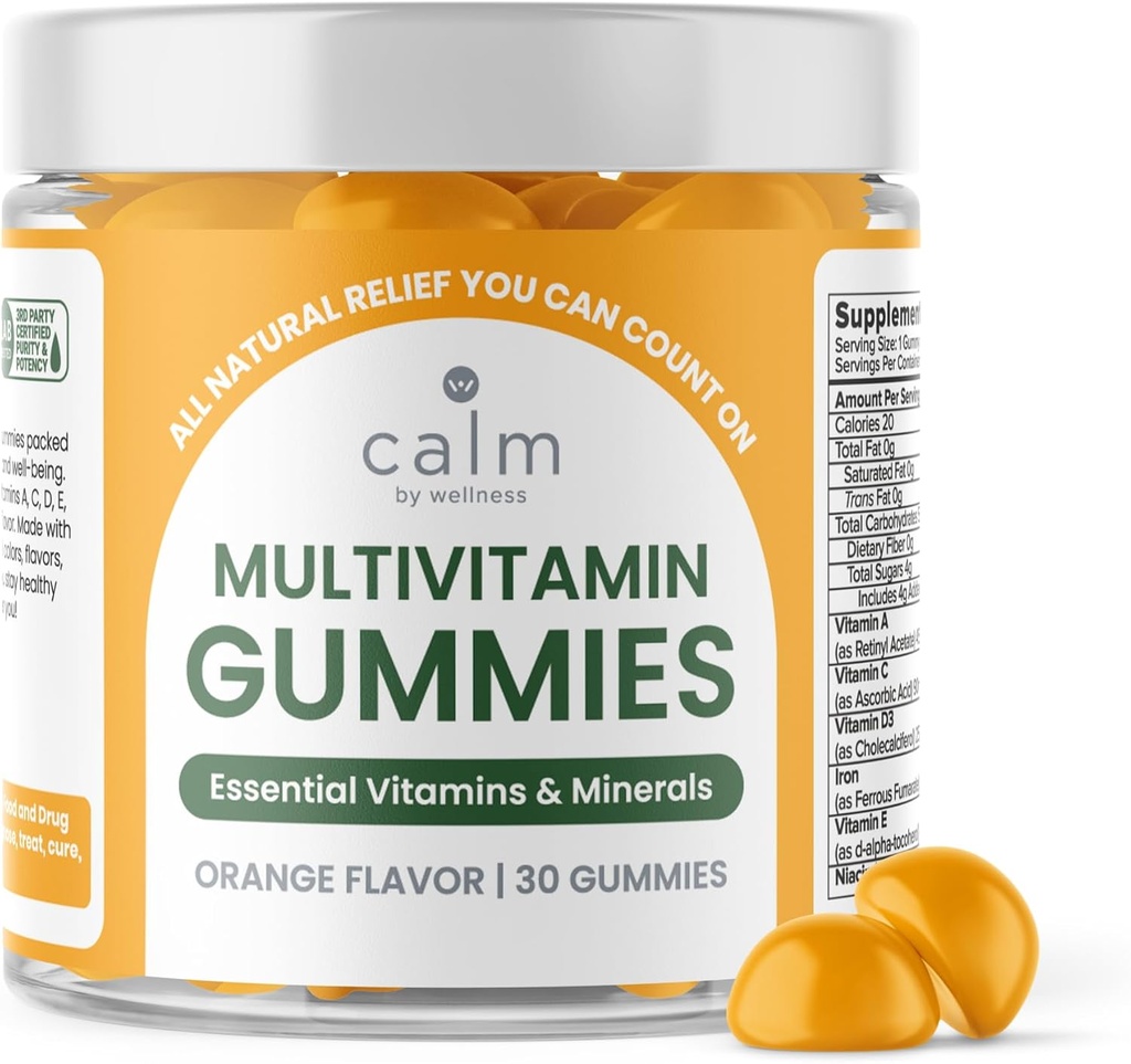 Calm by Wellness Multivitamin Gummies - All Natural Vegan Adult Multivitamin Gummy - Συσκευασία με Αντιοξειδωτικές Βιταμίνες C & E, B12, B6, Φολικό οξύ, Παντοθενικό οξύ - Απαραίτητο για τη συνολική υγεία