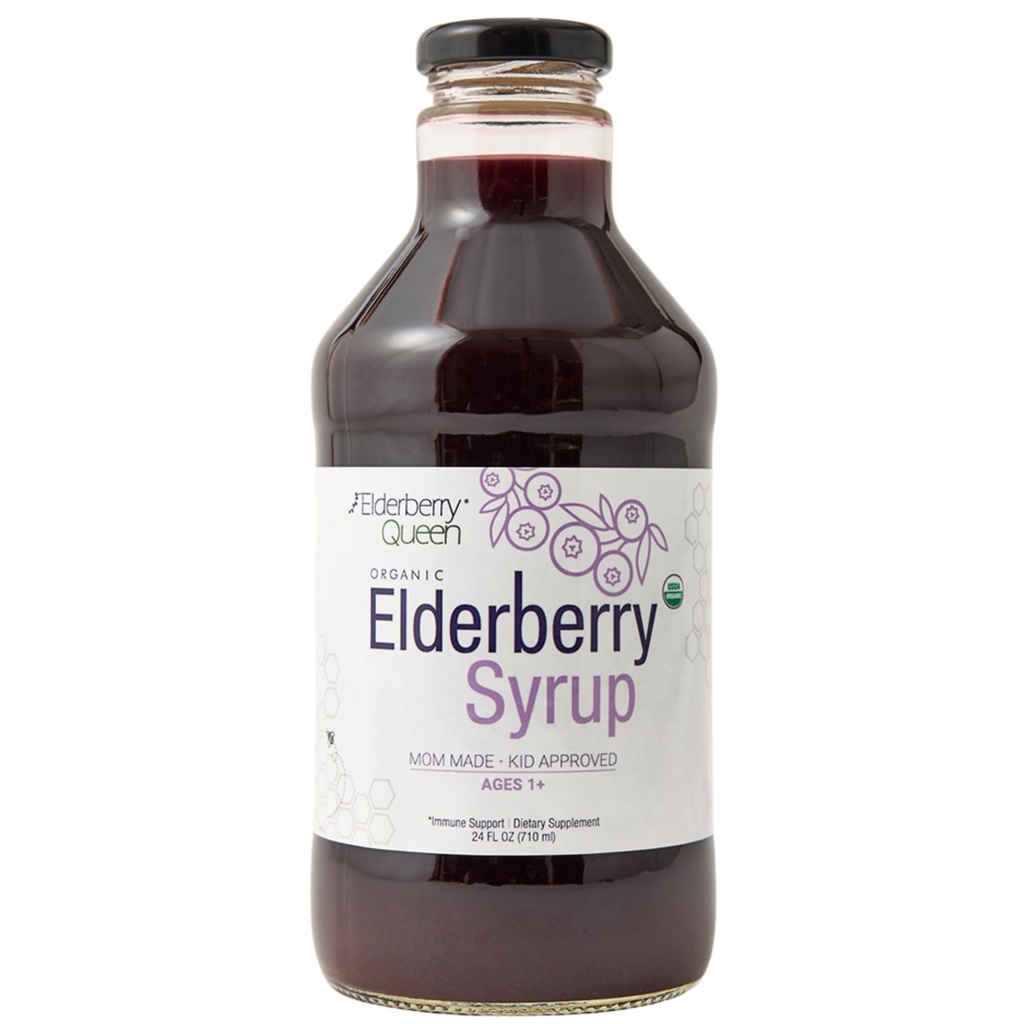 Elderberry Queen Organic Elder Syrup 24 Fl Oz - Immune Support Formula with Sambucus Black Elderberry & Aronia Berry - Pure Natural Certified Organic Elder Syrup for Kids and Yetişkinler