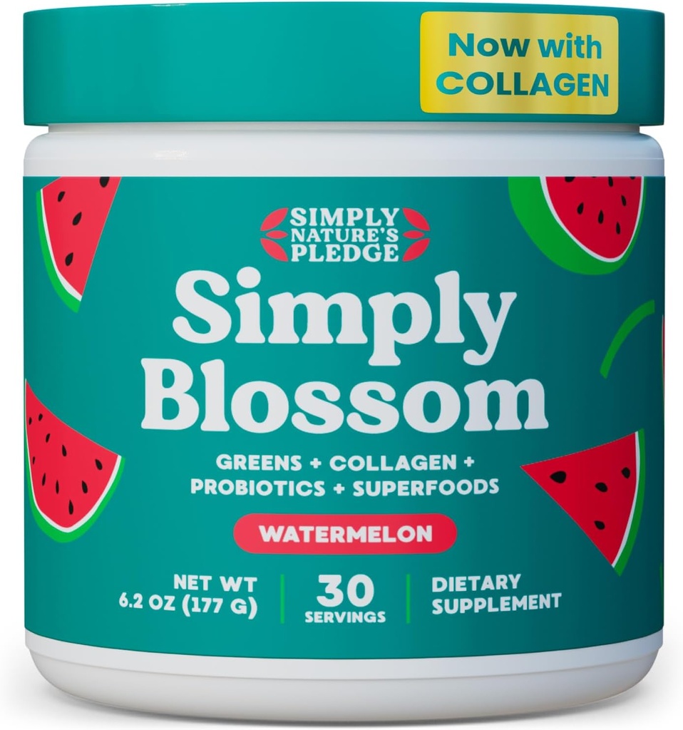 Sadece Çiçeği Beslenme Günlük Yeşiller ve Superfood Toz + Collagen + Kadın Digestive Health & Bloating Relief için Probiyotikler. Sağlık Bloom'a Yardım - 30 Day Supply - Watermelon