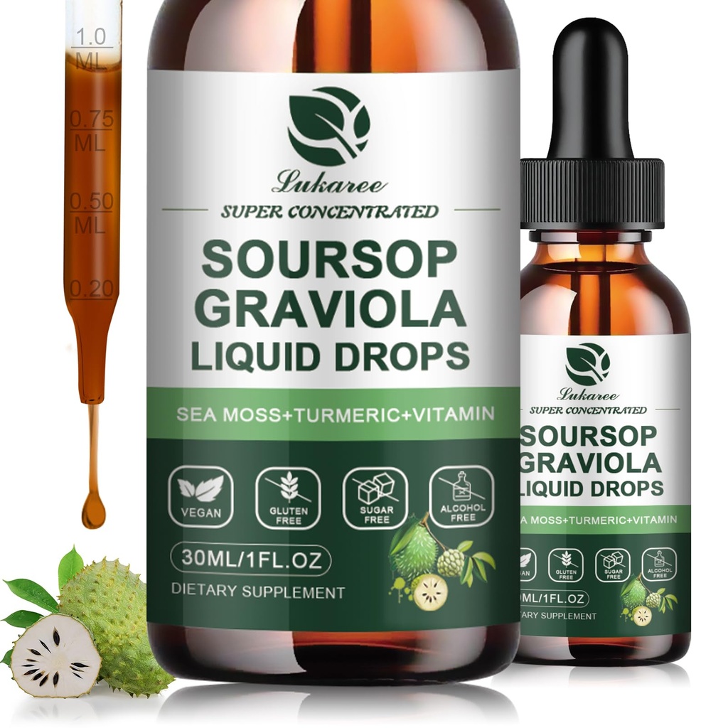 (2 Pack) Soursop Graviola Leaf Extract Liquid Drop Plus Pure Botanical Sea Moss for Cell Support & Rejenerasyon, Immunity, Liver, Gut & Antioksi - Soursop Bitters Liquid, Natural Flavor, 1 Fl Oz