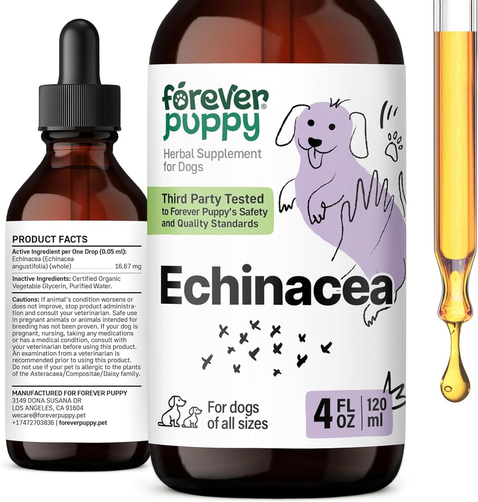 Forever Puppy Echinacea Drops for Dogs - Immunity Support & Respiratory Health w/Echinacea Herb Extract - Liquid Immune Support Supplement for Dogs of All Breeds & Sizes - 4 oz