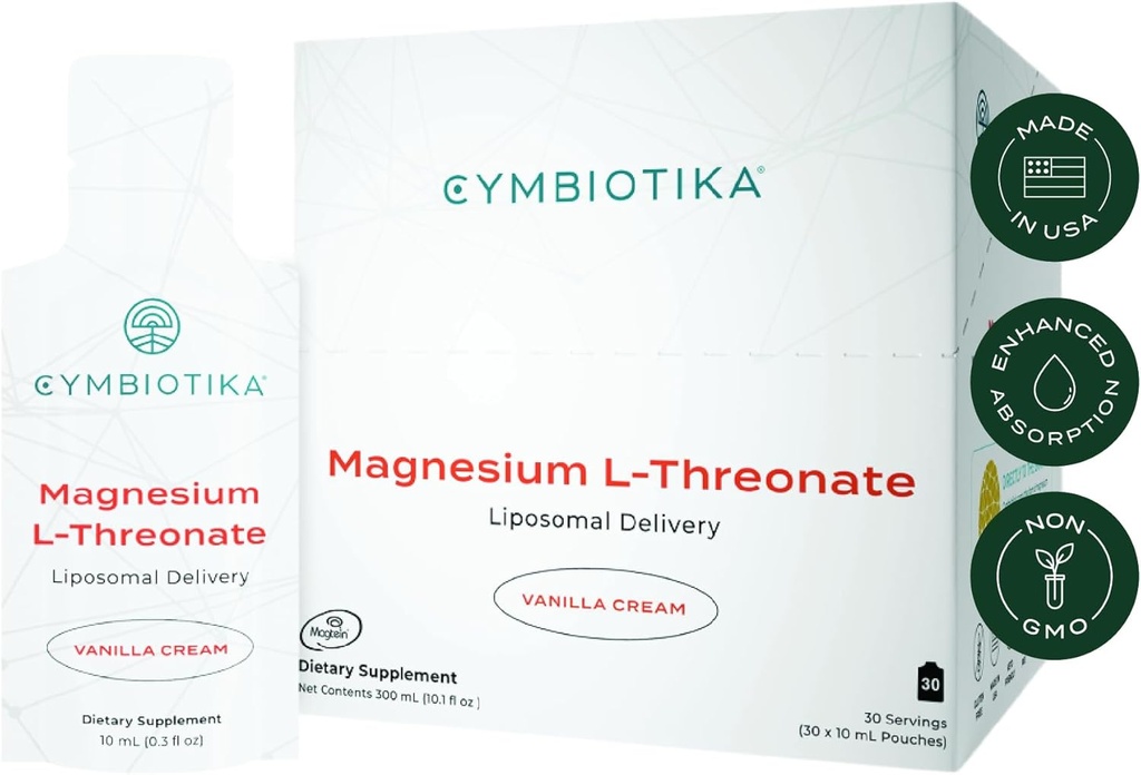 CYMBIOTIKA Liposomal Magnezyum L-Threonate 1300 mg – Beyin Sağlığı, Hafıza, Odak ve Stres Desteği – Ruh Clarity ve Mood Balance, ABD'de Yapılmış 1 Ay Supply