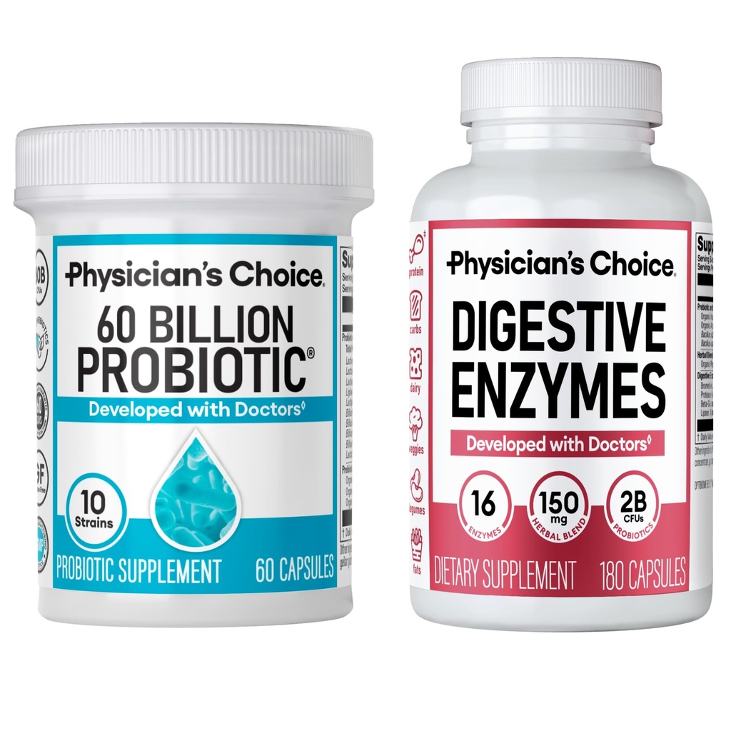 ΕΠΙΛΟΓΗ Ιατρού - Optimal Gut Health Bundle: 60 Billion Probiotic 60ct + Digestive Enzyme 180ct for Digestive Comfort and Immune Support - Value Bundle