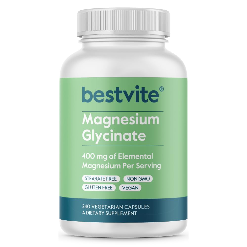 BESTVITE Filler-Free Magnezyum Glycinate - Magnezyum başına 400 mg (240 Veg Caps)- Kas, Rahatlama, Stres ve Uyku Desteği * - Erkekler ve Kadınlar için - Stearates - Vegan