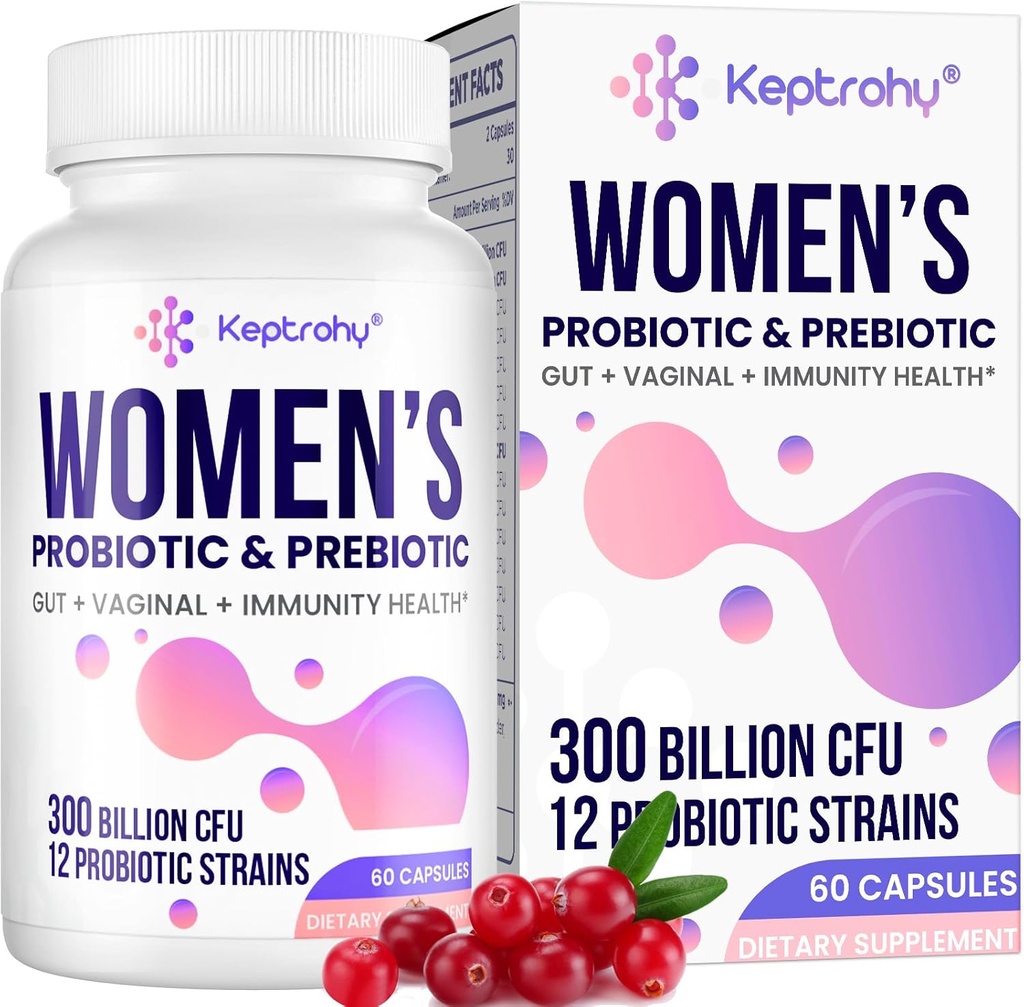 Kadınlar için Vaginal Probiyotikler - 300 Milyar CFUs 12 Strains Probiyotiks with Prebiyotik, Organic Cranberry Extract Daily Women's Probiyotik for Vaginal, Urinary, Digestive, Gut, Immune Health, 60 Capsules