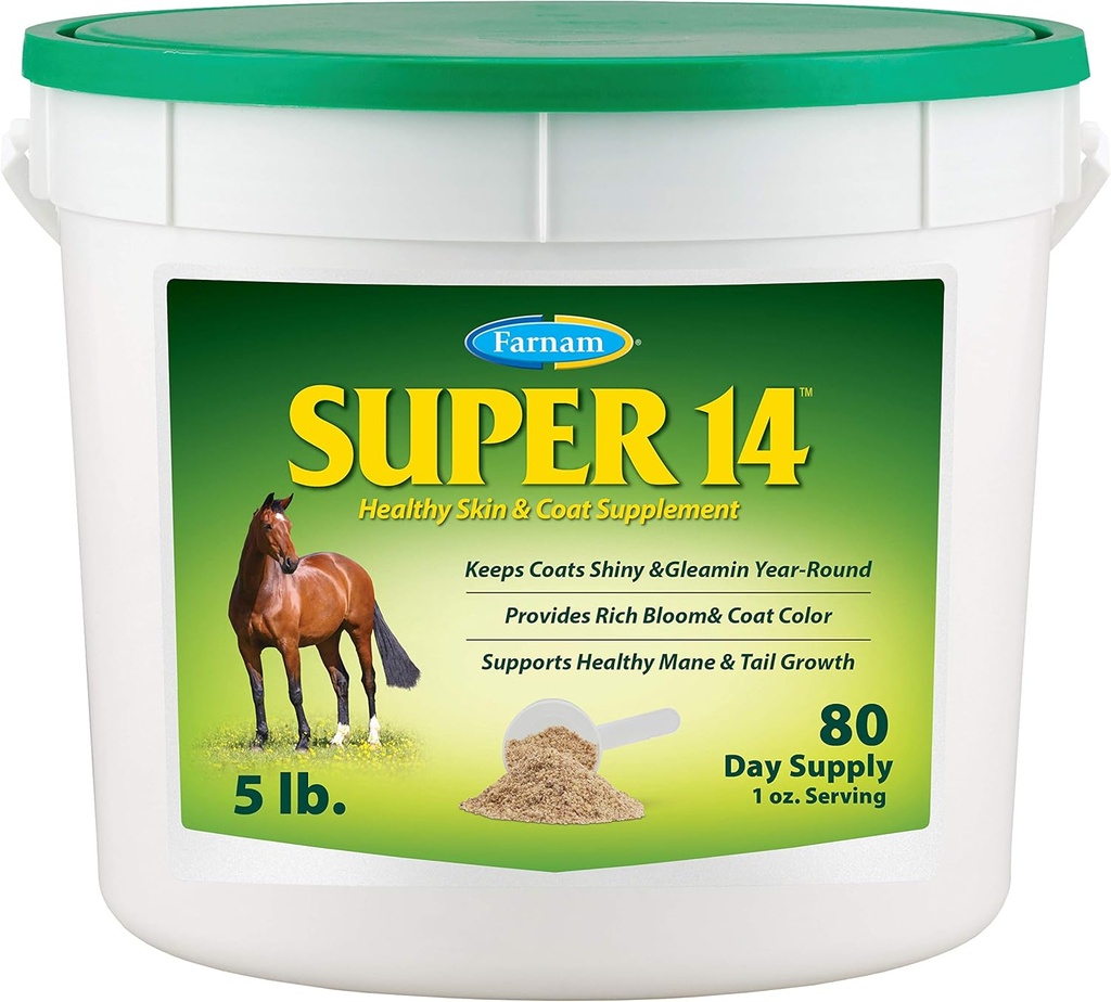 Farnam Super 14 Sağlıklı Skin & Coat Supplement For Horses, Keeps Coats Shiny & Gleaming Year-Round 5 Pound, 80 Day Supply